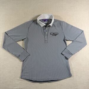 BEAMS GOLF Long Sleeve Polo Shirt Womens Size S Striped Made In Japan Blue White